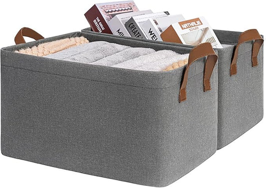 CHICVITA Storage Baskets for Organizing, Fabric Storage Bins for Clothes, Towels, Shoes, Closet Baskets for Bedroom Organizing, 14 ¾" L x 10 ¼" W x 8 ¼" H, Grey, 2-Pack-NeatNest