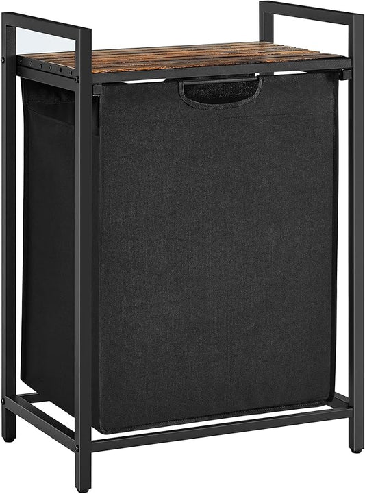 VASAGLE Laundry Hamper, Laundry Basket, Laundry Sorter with A Pull-Out and Removable Bag, Shelf, Metal Frame, 17.2 Gallons (65 L), 19.7 x 13 x 28.4 Inches, Black and Rustic Brown UBLH101B01-NeatNest