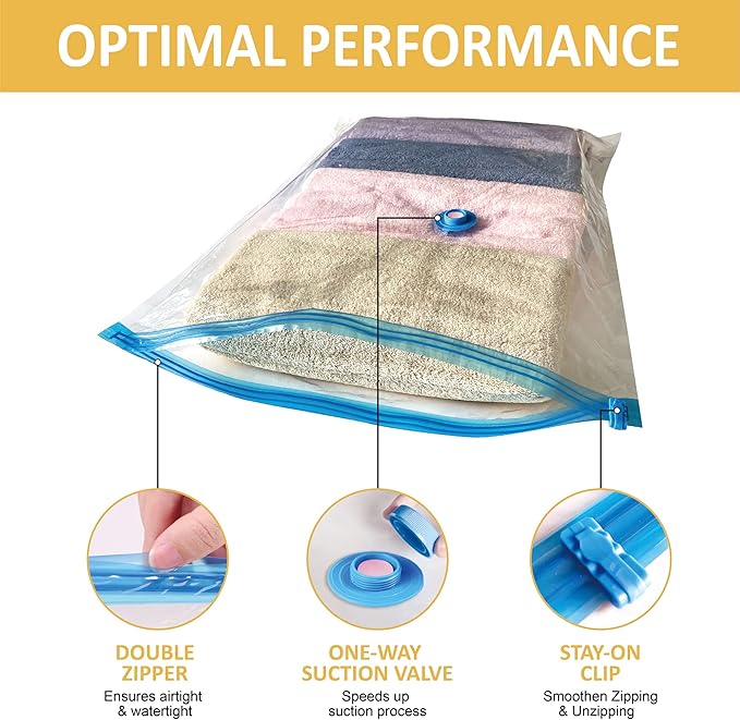 10 Medium Vaccum Storage Bags, Space Saver Vacuum Storage Bags Medium, Space Bags, Vacuum Seal Bags for Clothes with Travel Hand Pump-NeatNest