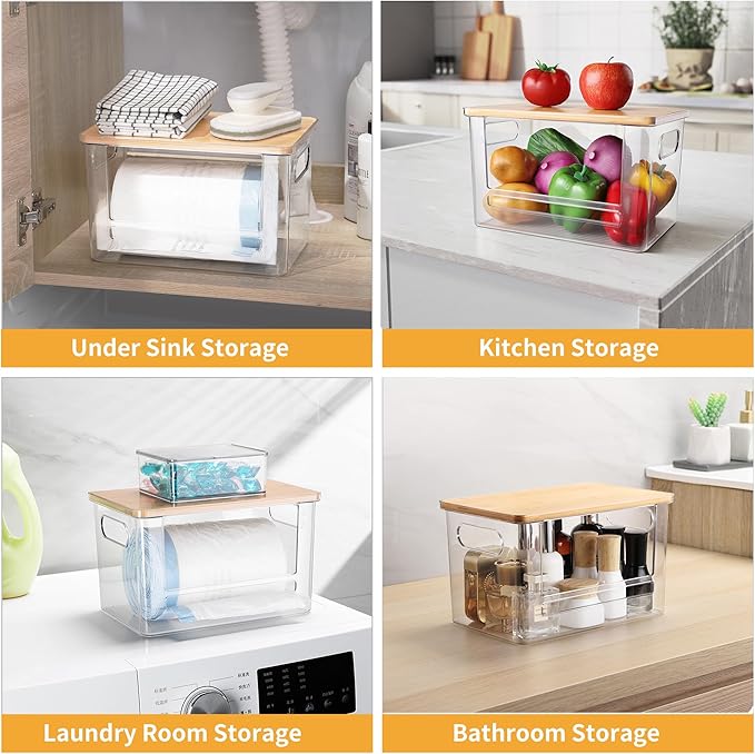 2Pcs Trash Bag Holder Under Sink Stackable Storage, Extra Large Laundry Room Organization and Storage, Laundry Pod Organization with Lid, Garbage Bag Dispenser Roll Holder for Kitchen Cabinet