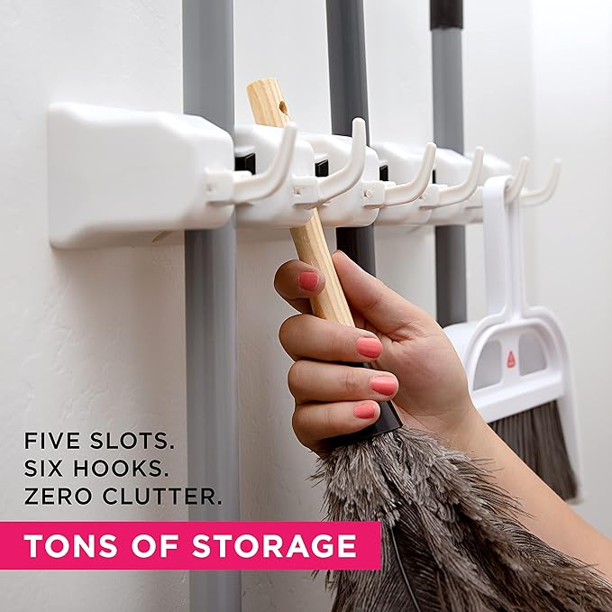 Berry Ave Broom Holder and Garden Tool Organizer Rake or Mop Handles Up to 1.25-Inches (White, 2pk)-NeatNest