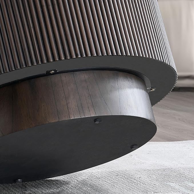 Modern Marble Pattern Round Coffee Table Set of 2,MDF End Table with Sturdy Pedestal for Living Room Office,(35.43" and 23.62",Dark Brown)