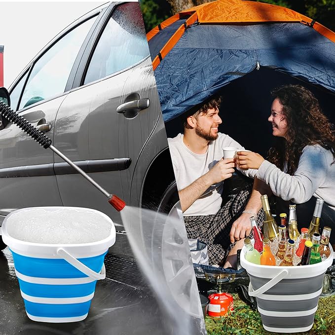 2 Pack Collapsible Buckets 10L 2.6 Gallon Cleaning Bucket Mop Bucket Folding Foldable Portable Small Plastic Water Supplies for Outdoor Garden Camping Fishing Car Wash Space Saving Square Grey Blue-NeatNest
