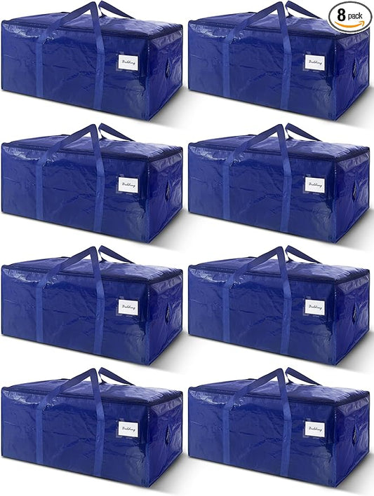 8 Pack Extra Heavy Duty Large Moving Bags with Strong Zipper & Carrying Handles, Sturdy Clothes Storage Bag Totes Bins, Packing Bags Moving Boxes College Moving Supplies, Dark Blue - 40 gal-NeatNest