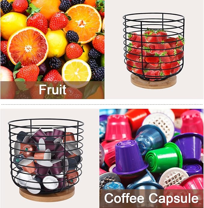 2pcs K Cup Holder Organizer - Coffee Pods Storage Organizer - Coffee Bar Accessories - Large Capacity Black Wire Kup Storage with Bamboo Base-NeatNest