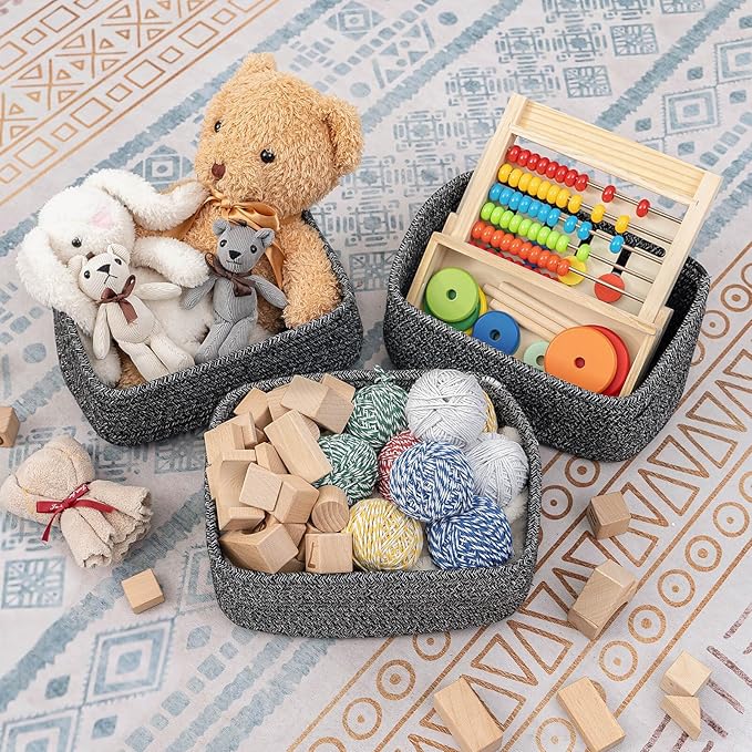 CubesLand Mixed Black Baskets Bins for Organizing,Small Woven Storage Baskets for Shelves,Cute Closet Cube Bins Set 2,Baby Nursery Cube Organizer Toys Basket Bin,Home Decor Organization Bins-NeatNest