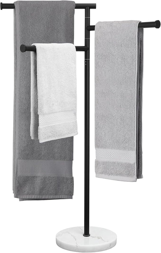 KES Matte Black Towel Racks for Bathroom with Weighted Marble Base, 40 Inch Free Standing Pool Towel Rack Outdoor, 3 Swivel Bars, Premium 18/8 Stainless Steel, BTH219-BK