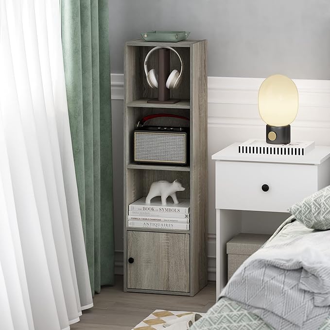 Furinno Luder Shelf Bookcase with 1 Door Storage Cabinet, French Oak-NeatNest