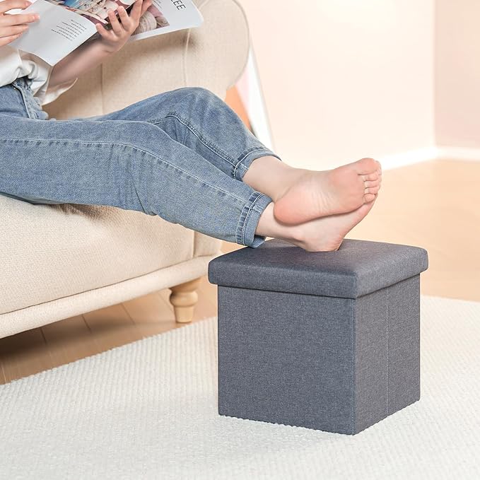 B FSOBEIIALEO Storage Ottoman Cube, Linen Small Foot Seat,for Living Room, Bedroom, Home Office, Dorm Storage Footrest Grey 11.8"x11.8"x11.8"