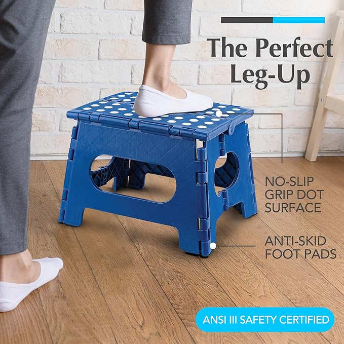 Handy Laundry Folding Lightweight Step Stool - Sturdy Enough to Support Adults and Safe Enough for Kids - Opens Easy with One Flip - Great for Kitchen, Bathroom or Bedroom (Blue | 2-Pack)