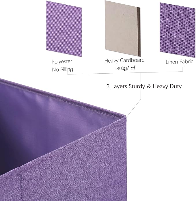 HOONEX Foldable Storage Bins with Lids, Pack of 2, Storage Boxes with 2 Carrying Handles and Sturdy Heavy Cardboard, 16.5" L x 11.8" W x 7.5" H for Shoes, Books, Clothes, Purple-NeatNest