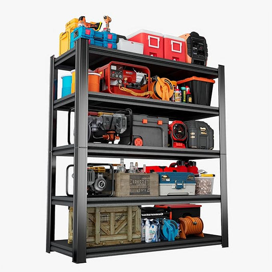 Heavy Duty 5-Tier Shelving Unit 2500LBS Capacity - Adjustable Steel Garage Shelves for Warehouse, Basement Storage(63''H x 39.4''W x 17.7''D)-NeatNest