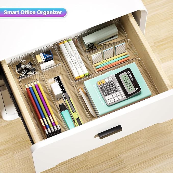 25 PCS Clear Plastic Drawer Organizer Set - 4 Sizes Makeup Organizer Desk Drawer Divider Bathroom Organizers and Storage Bins for Makeup, Jewelry, Gadgets, Office, Kitchen, Bedroom, Bathroom-NeatNest