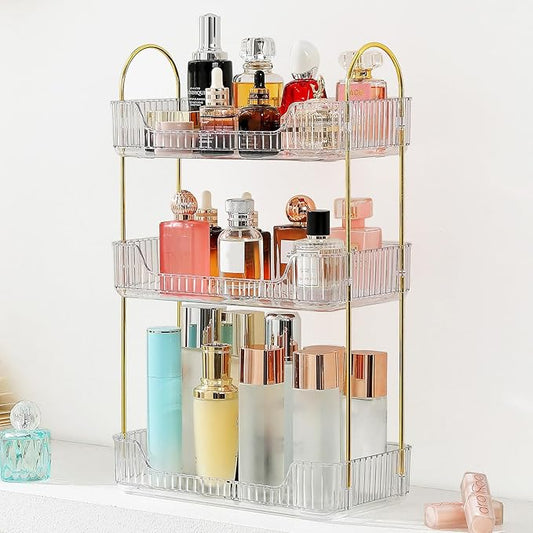 Aveniee Bathroom Counter Organizer, 3 Tier Perfume Skin Care Countertop Storage Shelf, Vanity Makeup Tray for Cosmetic Skincare Lotion,Clear-NeatNest
