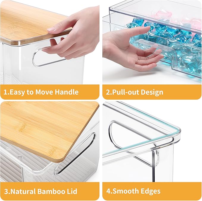 2Pcs Trash Bag Holder Under Sink Stackable Storage, Extra Large Laundry Room Organization and Storage, Laundry Pod Organization with Lid, Garbage Bag Dispenser Roll Holder for Kitchen Cabinet