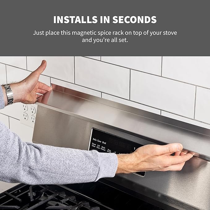 StoveShelf 24" Apartment Length Stainless Steel Finish Magnetic Shelf for Kitchen Stove - Kitchen Storage Solution with Zero Installation - Over Stove Spice Rack Organizer