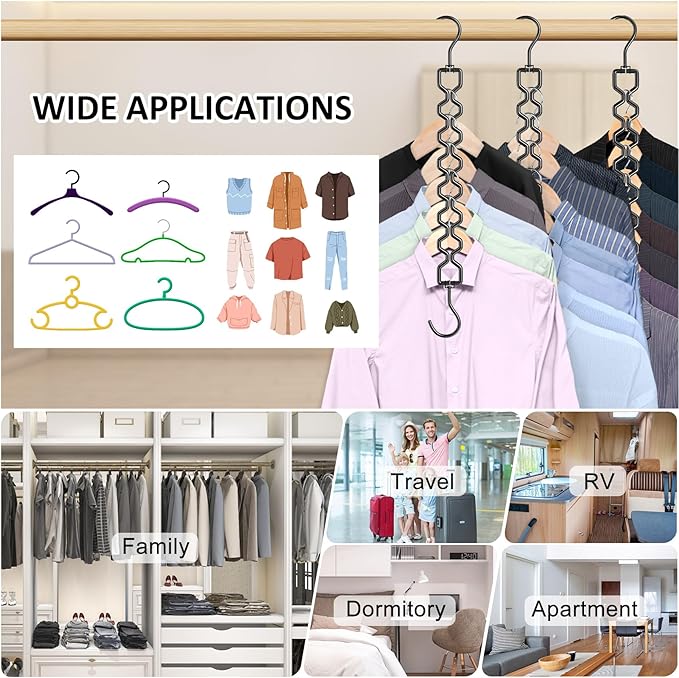 12 Pack Space Saving Hangers for Clothes, Heavy Duty 30Lbs Capacity Magic Collapsible Clothes Space Saver Metal Hanger Organizer with 360° Swivel Hook, Closet Organizers Dorm Room Essentials Black-NeatNest