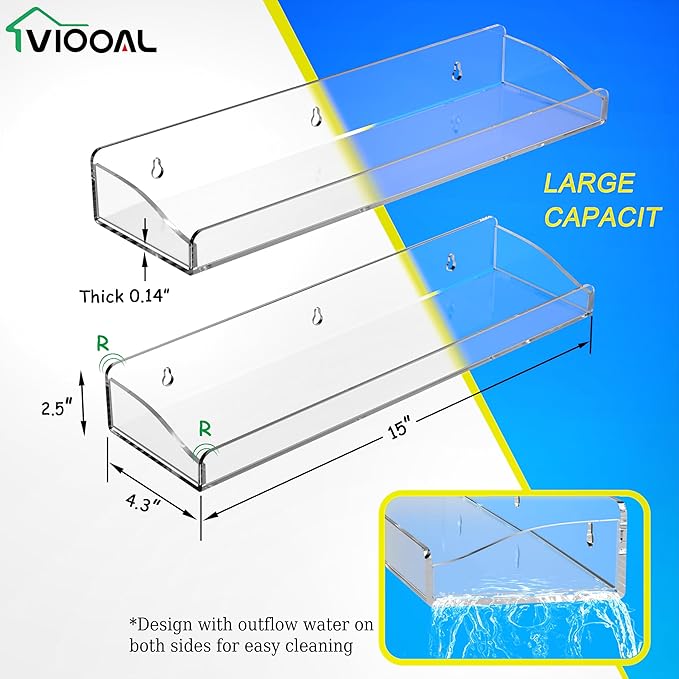 15 Inch 2 Pack Clear Acrylic Floating Wall Shelves-NeatNest