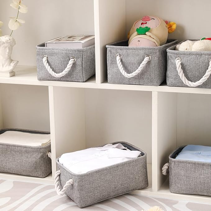 combocube 11.8 x 7.8 x 5.1 Inch Fabric Storage Bins for Shelves, Linen Storage Organizer Storage Basket with Ropes for Laundry, Home, Closet, Office, Clothes, Toys Organizer-NeatNest