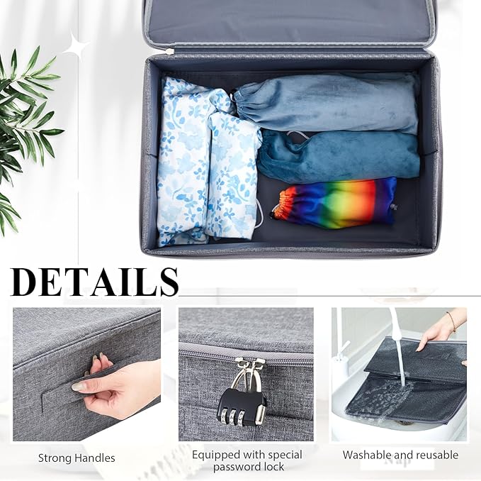 Discreet Lockable Adult Toy Bag Storage Organizer Toy Bag Storage Bins Case with Zipper Lid 15 x 10 x 6.3 Inches for Women and Men Clothes Container(Gray)-NeatNest