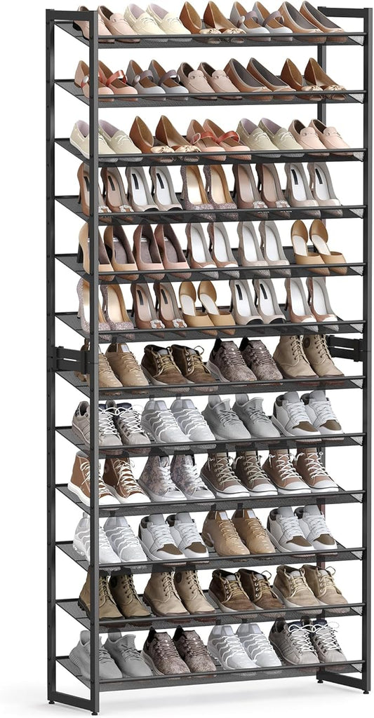 SONGMICS Shoe Rack, 12-Tier Shoe Organizer, Metal Shoe Storage for Garage, Entryway, Set of 2 6-Tier Stackable Shoe Shelf, with Adjustable Flat or Angled Shelves, Holds 48-60 Pairs, Black ULMR12B-NeatNest