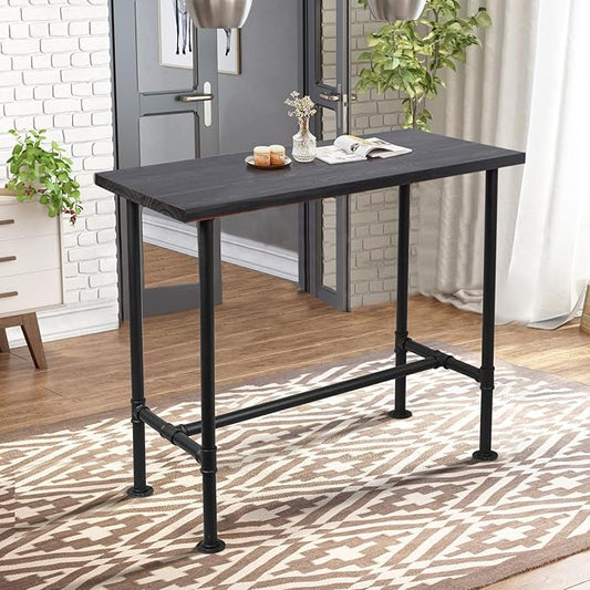 Diwhy DIY Industrial Design Pipe Dining Table Casual Pub BAR Laptop Table Modern Studio Wood and Metal Rectangular Dining Table homeoffice Desk Breakfast high bar Table Walnut Desktop 47.3" × 23.6"-NeatNest