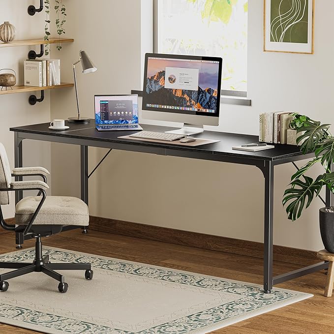 Huuger Computer Desk, 80 Inch Office Desk, Gaming Desk with Storage, Writing Desk Work Desk for Home Office, Study, Long Simple Desk, Large Legroom, Metal Frame, Black-NeatNest