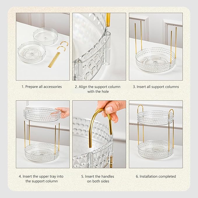 Rotating Makeup Organizer, 2-Tier Vanity Perfume and Skincare Display Shelf, Clear Cosmetic Storage Rack for Bathroom Counter or Dresser (White)