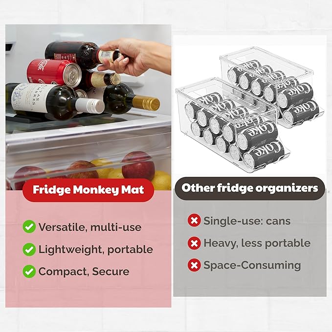 Cooks Innovations Drink Organizer for Fridge, Soda Can Refrigerator Organizers and Storage, Beer-Wine-Water Bottle Holder, Fridge Monkey - Durable Non-Slip Anti-Roll-NeatNest
