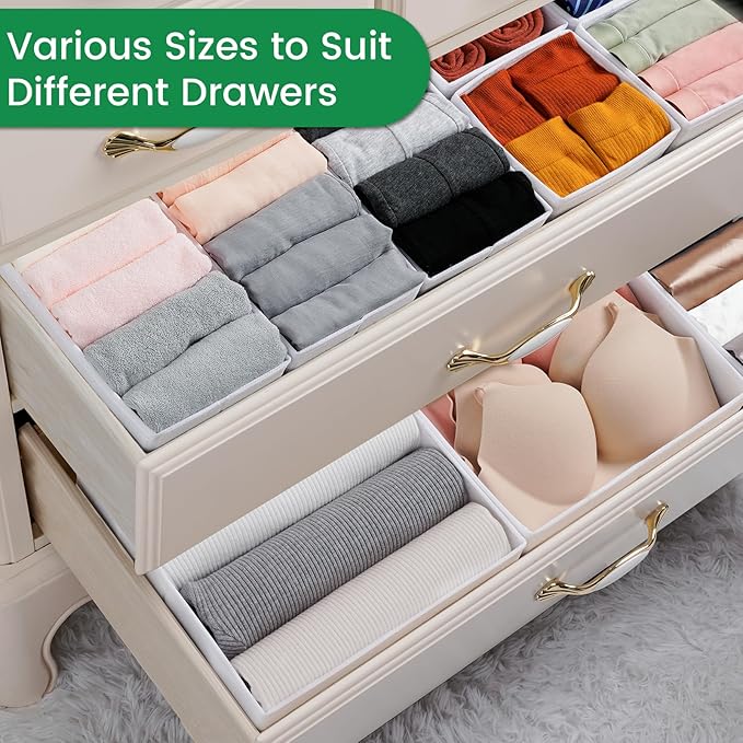 Criusia 16 Pack Underwear Drawer Organizer, Drawer Organizer Clothes, Foldable Cloth Storage Box Closet Dresser Drawer Divider Organizer for Clothes, Scarves (White)-NeatNest