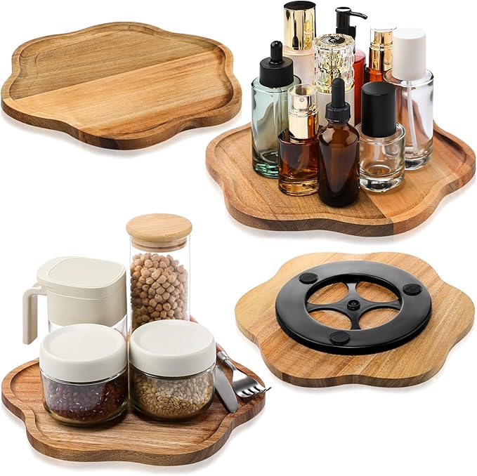 Patelai 2 Pack 10 Inch Wood Lazy Susan Organizer Round Turntable Kitchen Lazy Susan Organization and Rotating Spice Rack for Pantry Dining Table Kitchen Countertop Cupboard