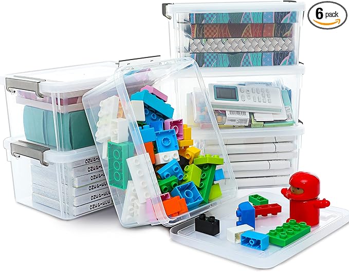 Citylife 6 Packs Small Storage Bins with Lids 3.2 QT Plastic Storage Containers for Organizing Stackable Clear Storage Boxes-NeatNest