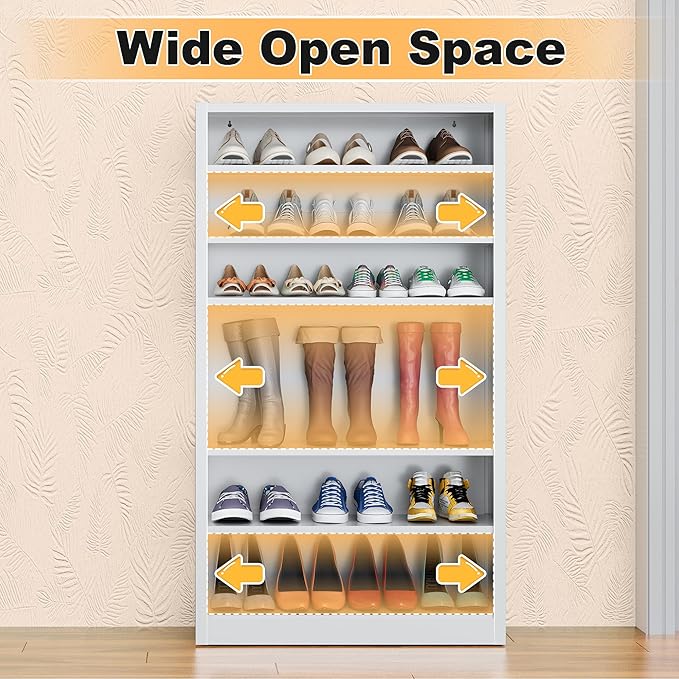Shoe Cabinet,7 Tiers Heavy Duty Metal Freestanding Shoe Rack,55" Tall Shoe Cabinet with Open Storage for Entryway (White, 7 Tier-55 H*27.6" W*11.8" D)-NeatNest