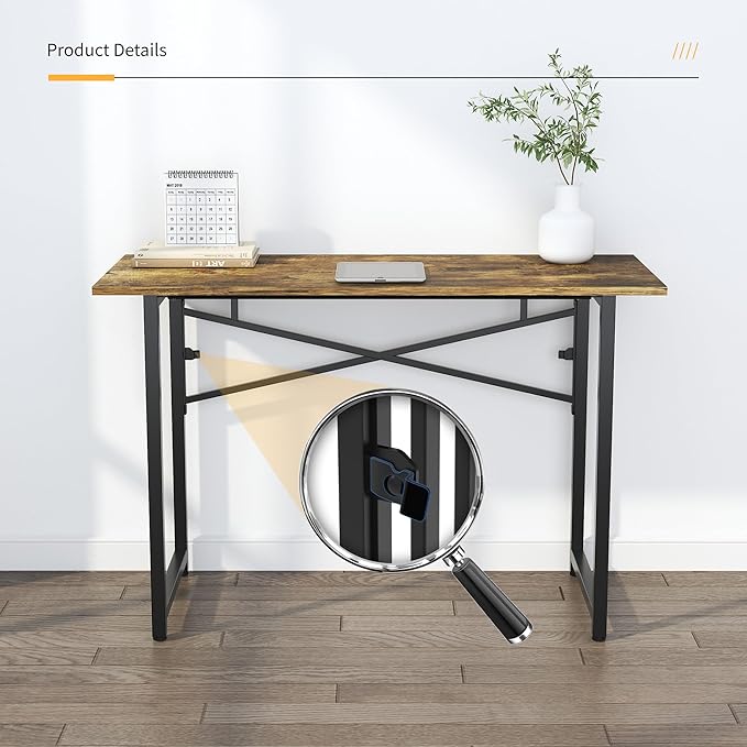 47 inch Folding Computer Desk, Writing Gaming Computer Camping Table, No Assembly Required Home Office Desk, Rustic Brown-NeatNest