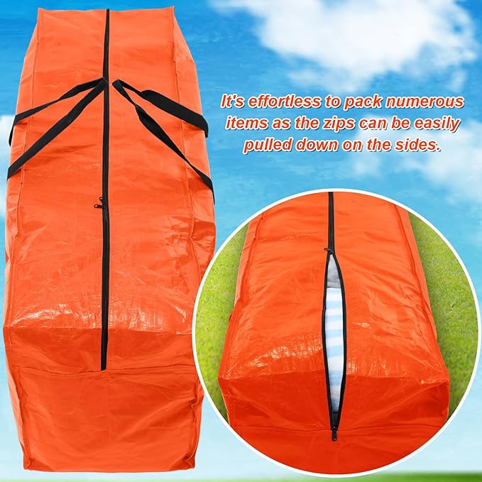 2 Pcs 66 Gallon Extra Large Moving Bags Storage Bags with Zipper and Handles Heavy Duty Duffle Bag Foldable Tote Bag for College Dorm Travel Clothes Blankets Bedding Moving(Orange)