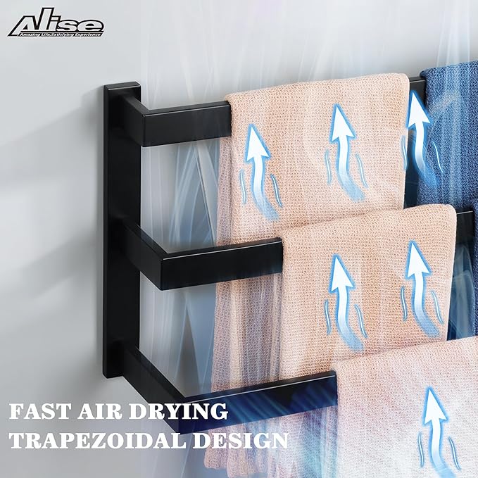 Alise Bath 3 Towel Bars Towel Racks for Bathroom Lavatory Wall Mount,Towel Hanger SUS304 Stainless Steel Towel Holder Towel Rail 23.2 Inch,Matte Black,GOY003-B