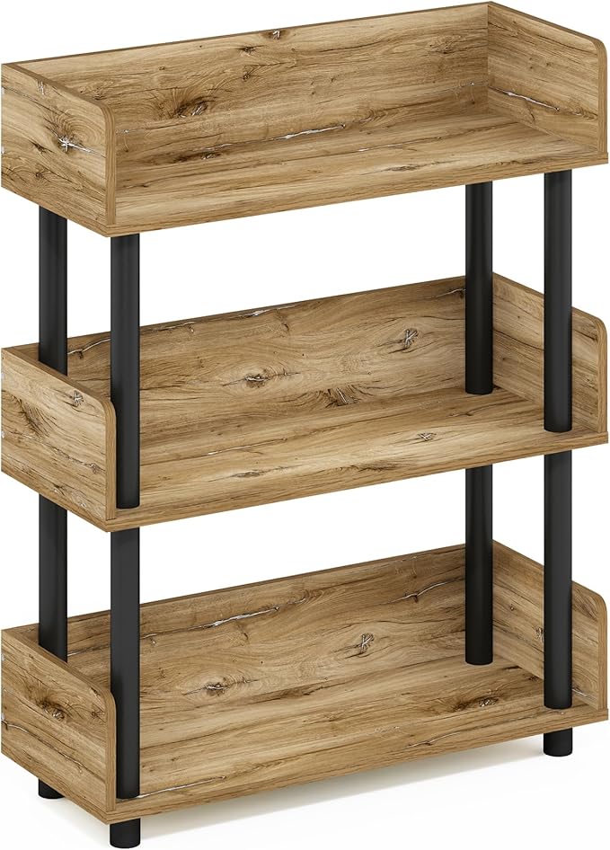 Furinno Turn-N-Tube 3-Tier Freestanding Multipurposes Display Rack, Bookshelf, Flagstaff Oak/Black-NeatNest
