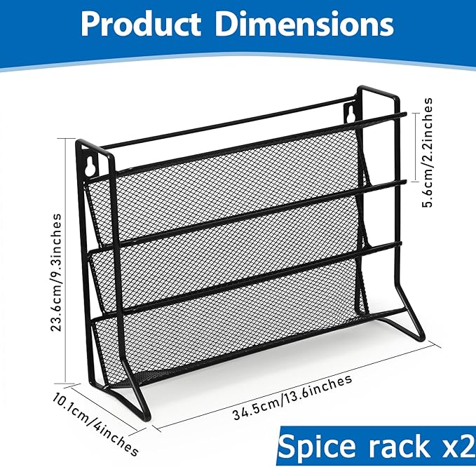 2PCS 4Tier Spice Rack for Counter Free Standing,Spice Rack for Inside Cupboard Hanging Wall Mounted Spice Seasoning Organiser Spice Jars Bottle Organizer for Kitchen Pantry（Black）-NeatNest