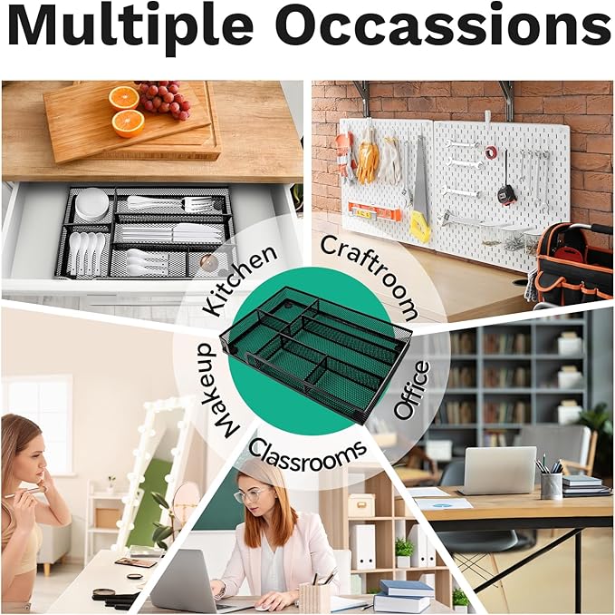 Desk Drawer Organizer Tray Versatile Metal Mesh Desk Organizers and Accessories for Office Supplies, School, Home, 10.34 x 6.1 x 1.38 Inches-NeatNest