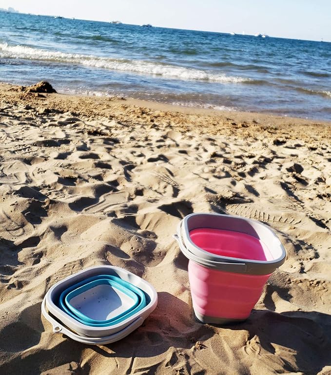 SAMMART Set of 2-2.6L (0.68 Gallon) Super Mini Sqare Collapsible Plastic Bucket - Foldable Square Tub - Portable Fishing Water Pail - Space Saving Outdoor Waterpot (2, Pink + Bright Blue)-NeatNest