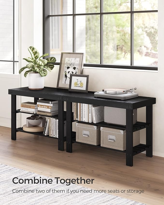 SONGMICS Shoe Rack Bench, 3-Tier Bamboo Shoe Storage Organizer, Entryway Bench, Holds Up to 286 lb, 11.3 x 27.6 x 17.8 Inches, for Entryway Bathroom Bedroom, Ink Black ULBS04H-NeatNest