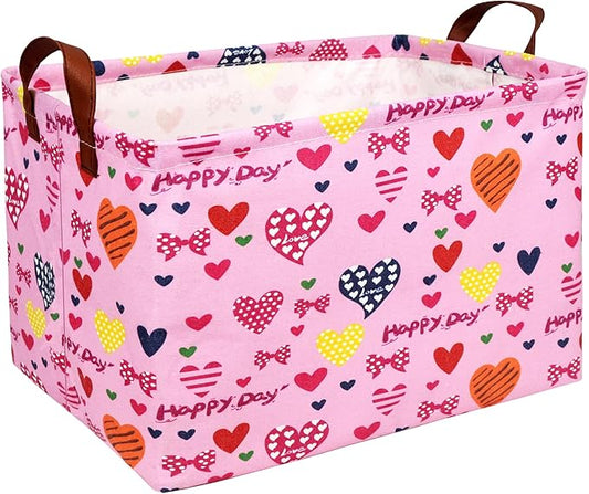 Easter Basket for Gifts Empty Pink Cute Heart Large Gift Basket Decorative Storage Bin for Kid and Baby Room Décor (Happy Day Love)-NeatNest