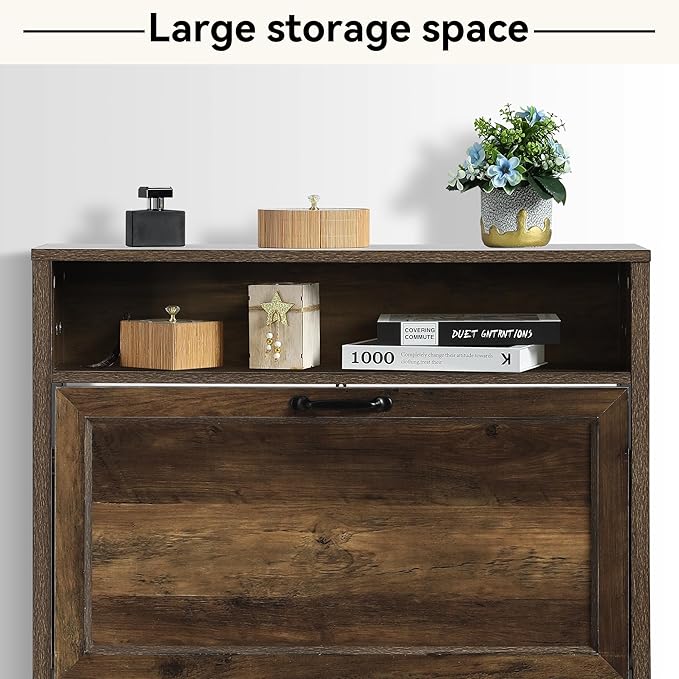 Shoe Cabinet with 2 Flip Drawers, Narrow Shoe Storage Cabinet, Freestanding Shoe Cabinet Organizer, Hidden Shoe Rack Cabinet for Entryway, Hallway (2-Drawers, Brown/2-drawers)-NeatNest