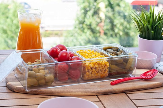 Condiment Server with 4 Removable Containers and Lids - Ideal for Parties, BBQs, and Picnics, Dishwasher Safe, and Made in the USA-NeatNest