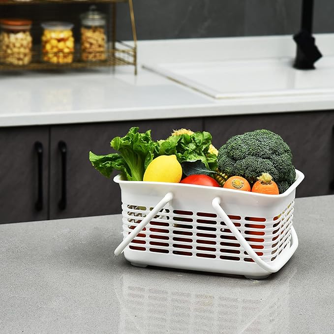 ALINK Plastic Shower Caddy Basket with Handle, Portable Organizer Storage Basket for College Dorm, Bathroom, Kitchen - White