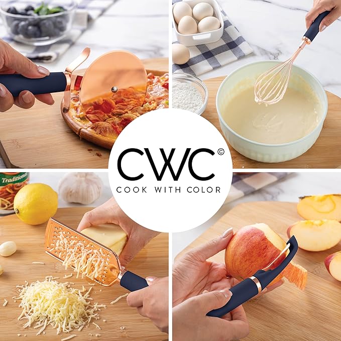 COOK WITH COLOR Kitchen Gadget Set Copper Plated Stainless Steel Utensils with Soft Touch Handles, Copper Navy, 10 Pieces-NeatNest