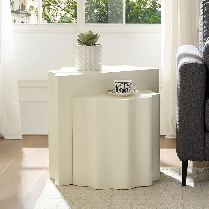 KEVINSPACE End Tables Set of 2, Small Coffee Table Modern SideTable with Non-Slip Feet, Fiberglass Accent Tables for Small Spaces Living Room Bedroom Balcony Office Assembled
