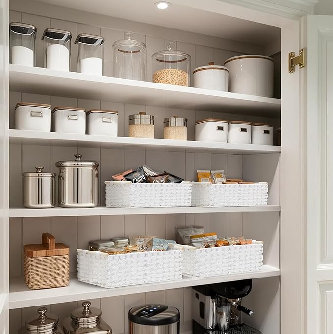 DECOMOMO White Wicker Baskets, Back of Toilet Basket, Bathroom Basket Organizer, Countertop, Home Decor (White, Set of 2)-NeatNest