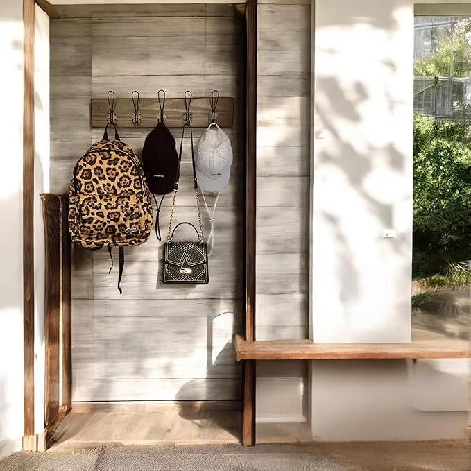 Coat Hanger Wall Mount - 24 Inch Coat Rack with 5 Hooks, Rustic Farmhouse, Handcrafted Pine, Bag, Dog Leash Holder for Wall, Durable Entryway Organizer, Expresso Finish-NeatNest