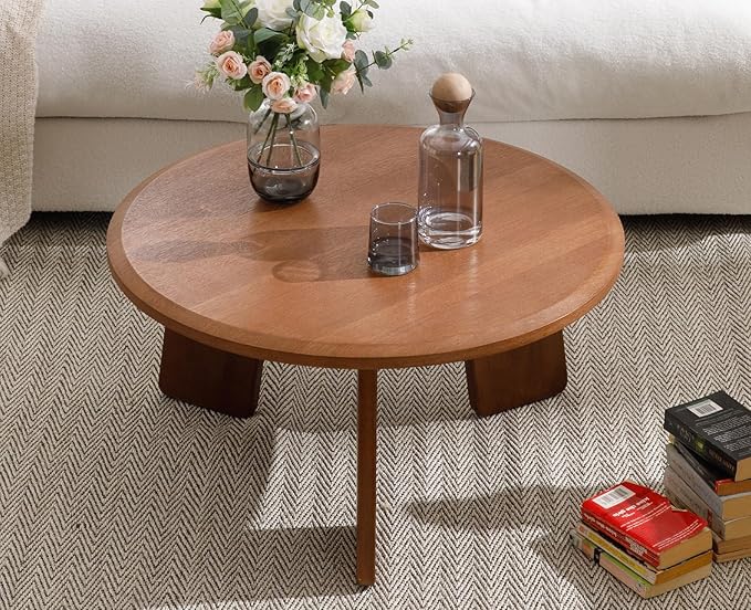 chairus 32 Inches Round Coffee Table Solid Wood Side Table Cute Circle End Table for Living Room, Home Decor, Balcony, Walnut-NeatNest